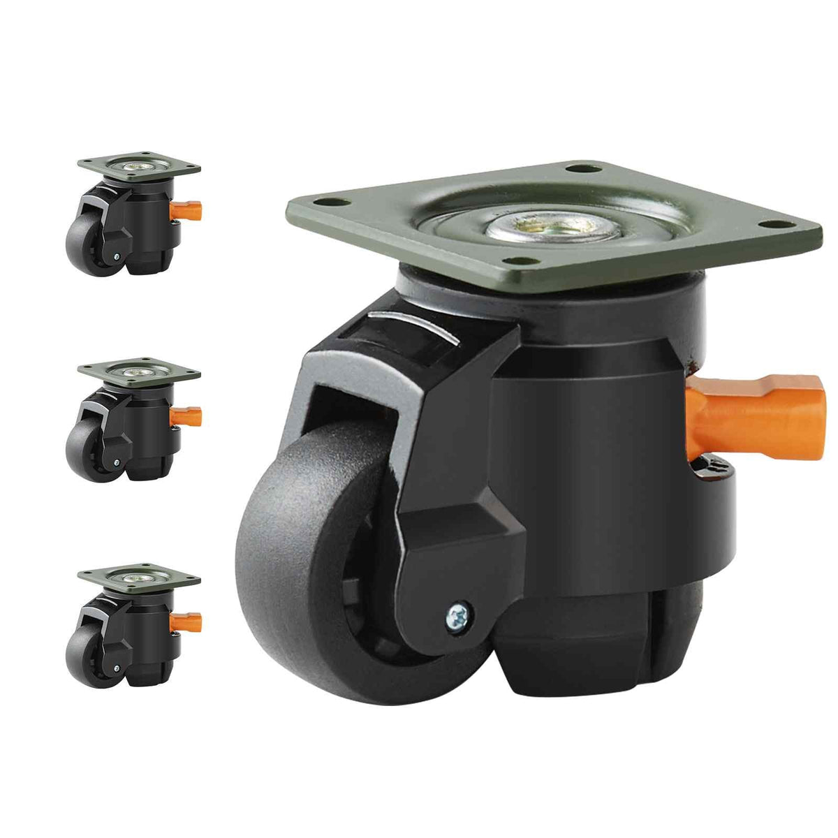Leveling Casters, 4-Pack Heavy Duty 360° Swivel Caster Wheels Hold up to 1100 lbs Load, 2 inches Caster Diameter, Adjustable Casters with Upgraded Handle Design and Feet for Workbench & Machine