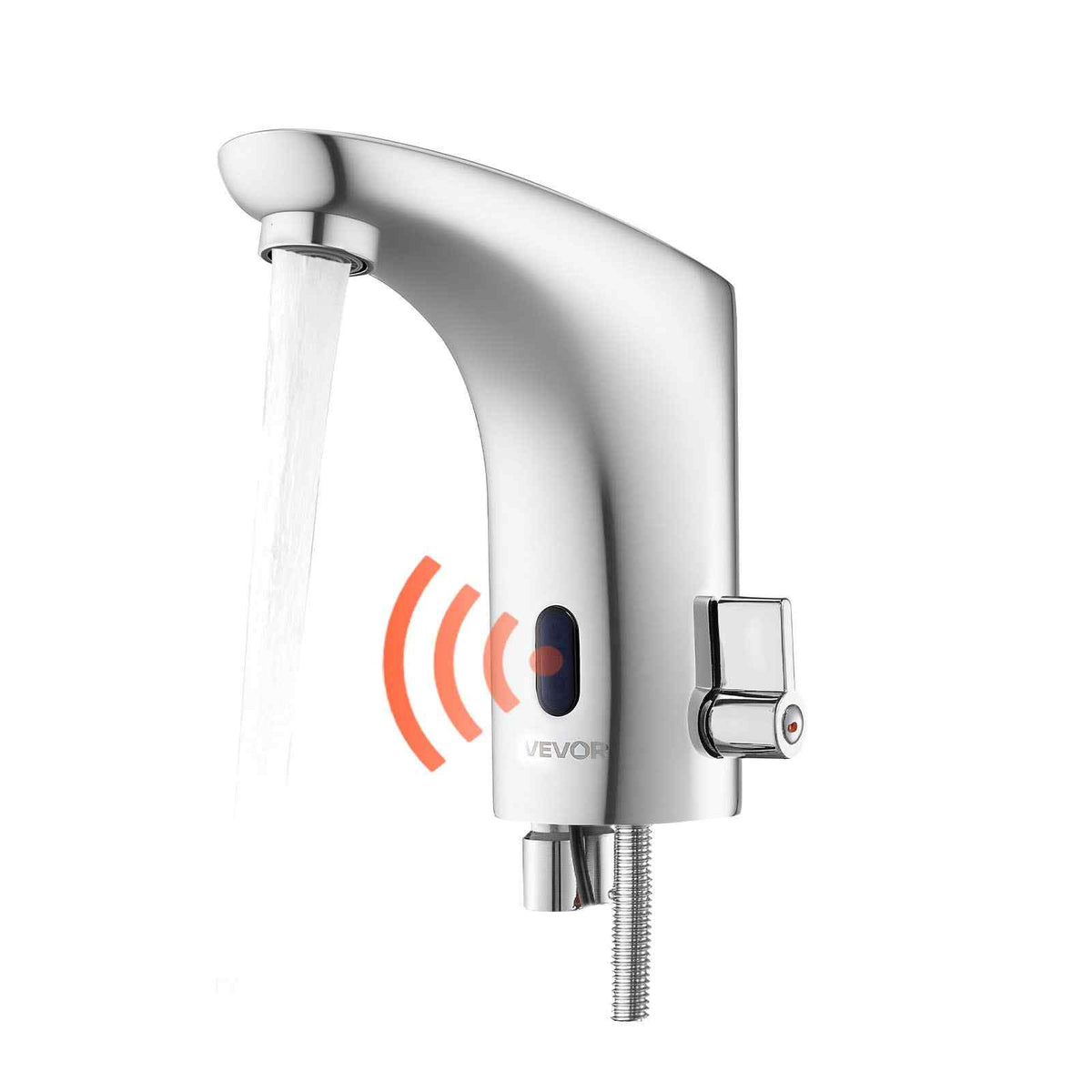 Touchless Bathroom Sink Faucet, Automatic Motion Sensor Restroom Toilet Faucet, HandsFree Adjustable Cold Hot Single Handle Water Mixer Battery Operated for 9/16 in Pipe,Chrome Plated Silver