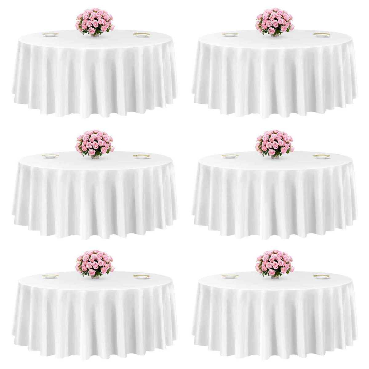 White Round Tablecloths 6 Pack, 120 Inches in Diameter, Stain- & Wrinkle- Resistant, Machine Washable Table Clothes, Polyester Fabric Table Covers for Wedding, Party, Banquet, Formal Events