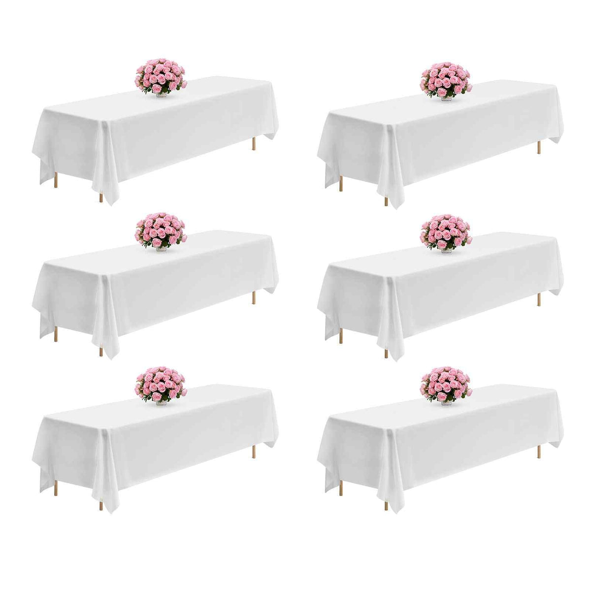 White Tablecloths for Rectangle Tables, 6 Pack, 90 x 132 Inches, Reusable and Machine Washable Table Clothes, Wrinkle-Resistant Polyester Fabric Table Covers for Wedding, Party, Banquet