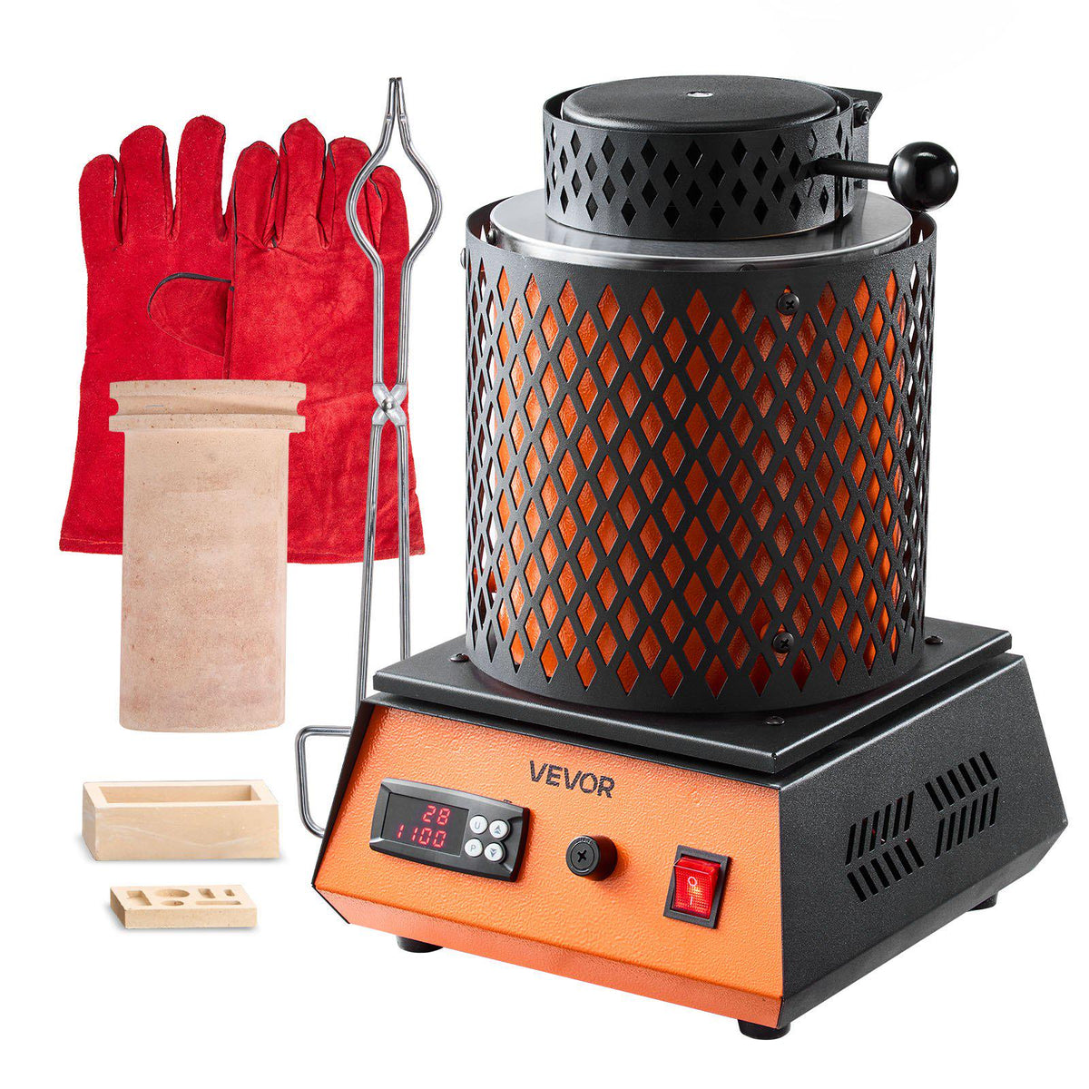 Electric Melting Furnace, 1500W Electric Metal Smelter Foundry, 2102℉/1150℃ Metal Smelting Machine with 5kg Ceramic Crucible, Gold Smelting Kit for Jewelry Making, Metal Bars, Metal Components