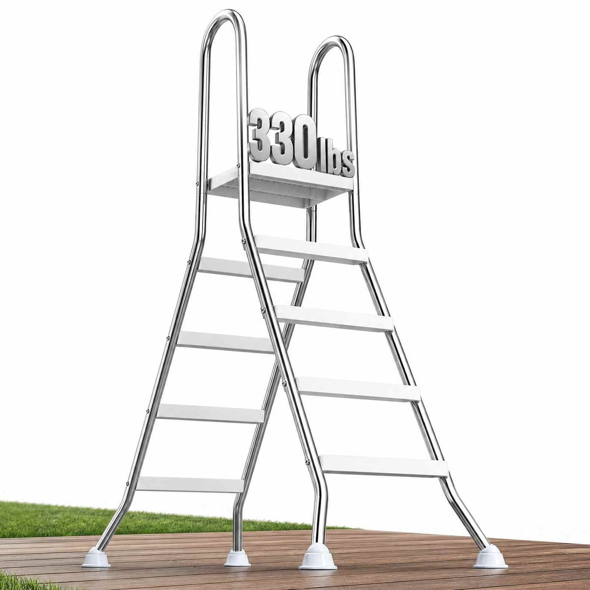 Above Ground Pool Ladder, Stainless Steel A-Frame Swimming Pool Stairs for 49.2 in High Wall, 330 lbs Capacity Heavy Duty Entry/Exit Steps with Secure Non-Slip 4 Steps and Platform, Silver