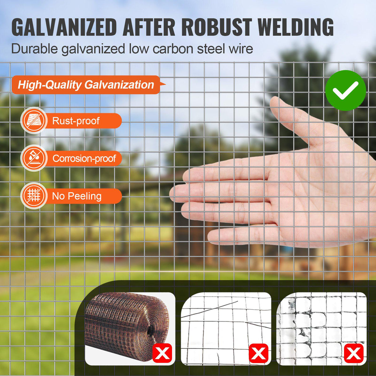 Hardware Cloth 1/2 inch 24 inch x 25 ft 19 Gauge Chicken Wire Fence, Hot-Dip Galvanized After Welding Metal Wire Mesh Roll, Garden Plant Welded Fencing Roll Supports Poultry Netting Cage Fence