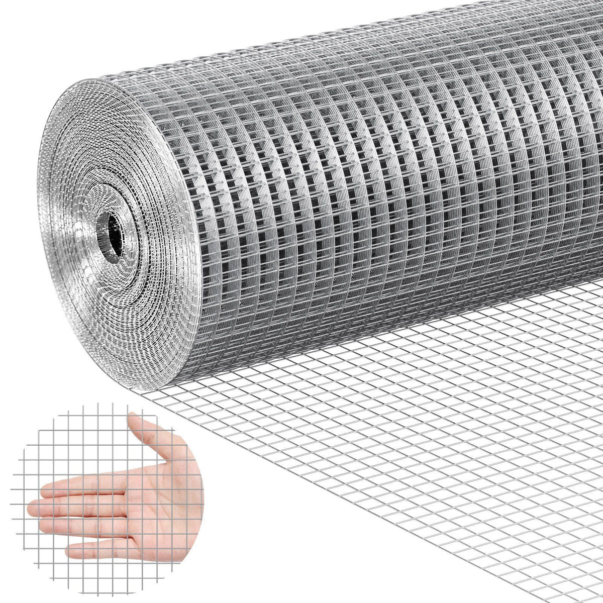 Hardware Cloth 1/2 inch 48 inch x 50 ft 19 Gauge Chicken Wire Fence, Hot-Dip Galvanized After Welding Metal Wire Mesh Roll, Garden Plant Welded Fencing Roll Supports Poultry Netting Cage Fence