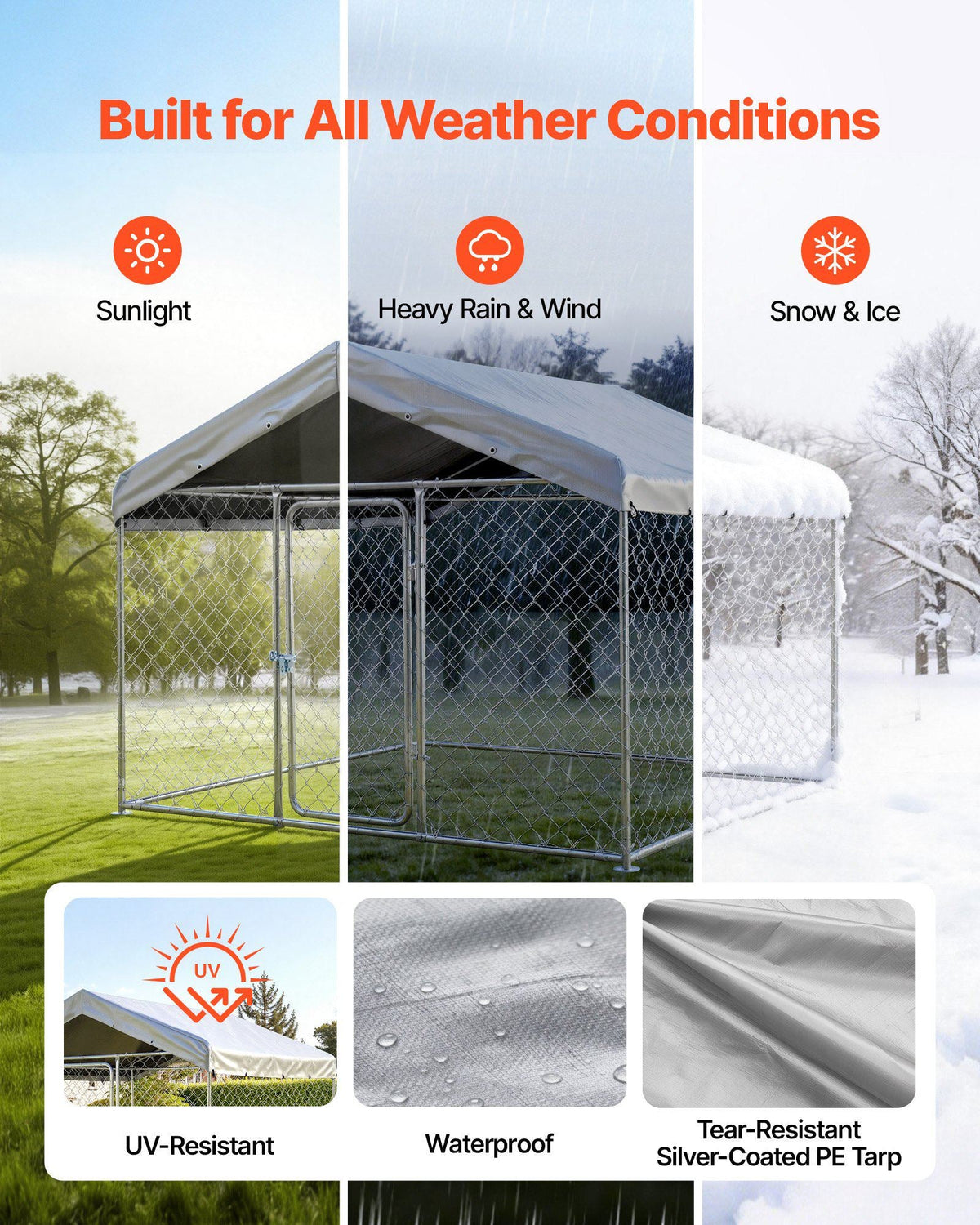 Outdoor Dog Kennel, 6.56 x 6.56 x 5.25 ft Large Dog Kennel with Secure Lock, Outside Dogs Enclosures with UV-Resistant & Waterproof Roof Cover, Heavy Duty Pet Crate Cage Run for Large Dogs