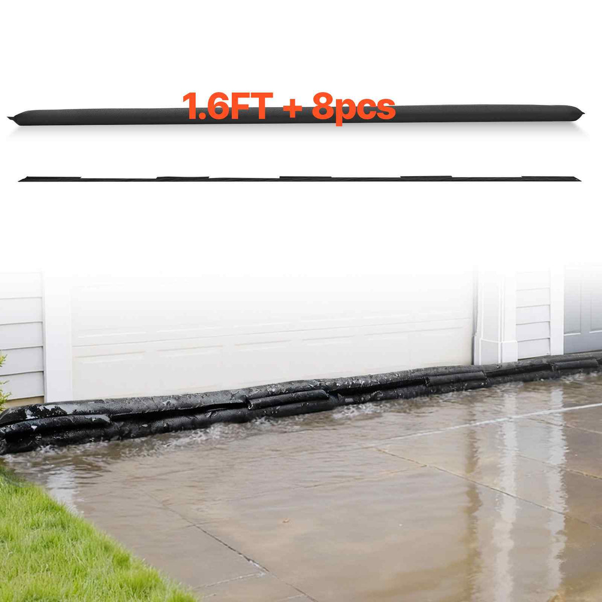 Flood Barrier, 8 Pack, 1.6 x 1.4 ft Flood Bags Activated by Water, Water Absorbent Barrier, Sandless Sandbags Blockage, Flooding Prevention Bags for Home, Doorway, Basement, Garage