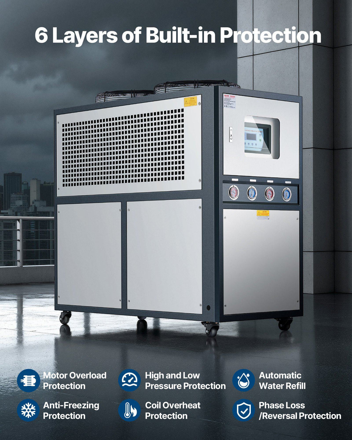 Air-Cooled Water Chiller, 12.3 HP, Industrial Water Chiller with 30,240 Kcal/h Cooling Capacity, Dual Compressor, 37 Gal Large Tank, LED Display, Cooler for Cooling Water, Not Air Conditioner