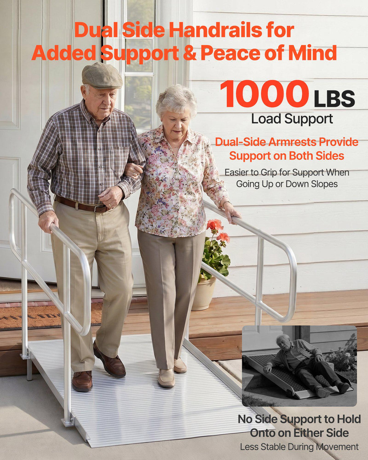 Portable Accessibility Ramp with Handrails, 71.1 x 32.7 in, Heavy Duty Wide Aluminum Mobility Chair Ramp with Adjustable Legs, 1000 lbs Capacity, Portable Threshold Ramps for Home Steps, Stairs, Doorways, Curbs