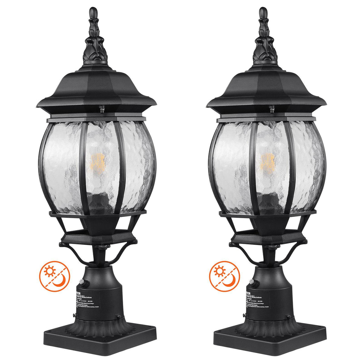 2 Pack Dusk to Dawn Outdoor Post Light, 20.87 in, Waterproof Lamp Post Light Fixtures with 5.5 in Pier Mount Base Glass Shade, Lightning-proof Exterior Pole Column Light for Patio Garden Pathway