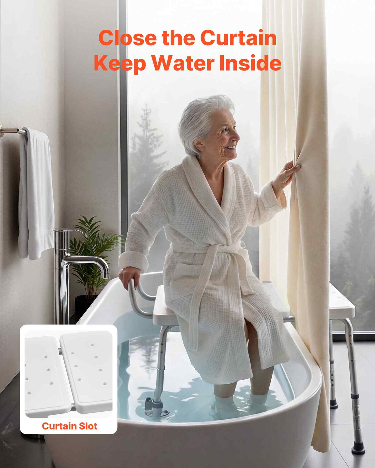 Tub Transfer Bench for Bathtub, 400 lbs Capacity Heavy Duty Shower Chair with Arm, Backrest and Curtain Slot, Height Adjustable Shower Bench Bath Seat for Adults, Seniors, Elderly and Disabled