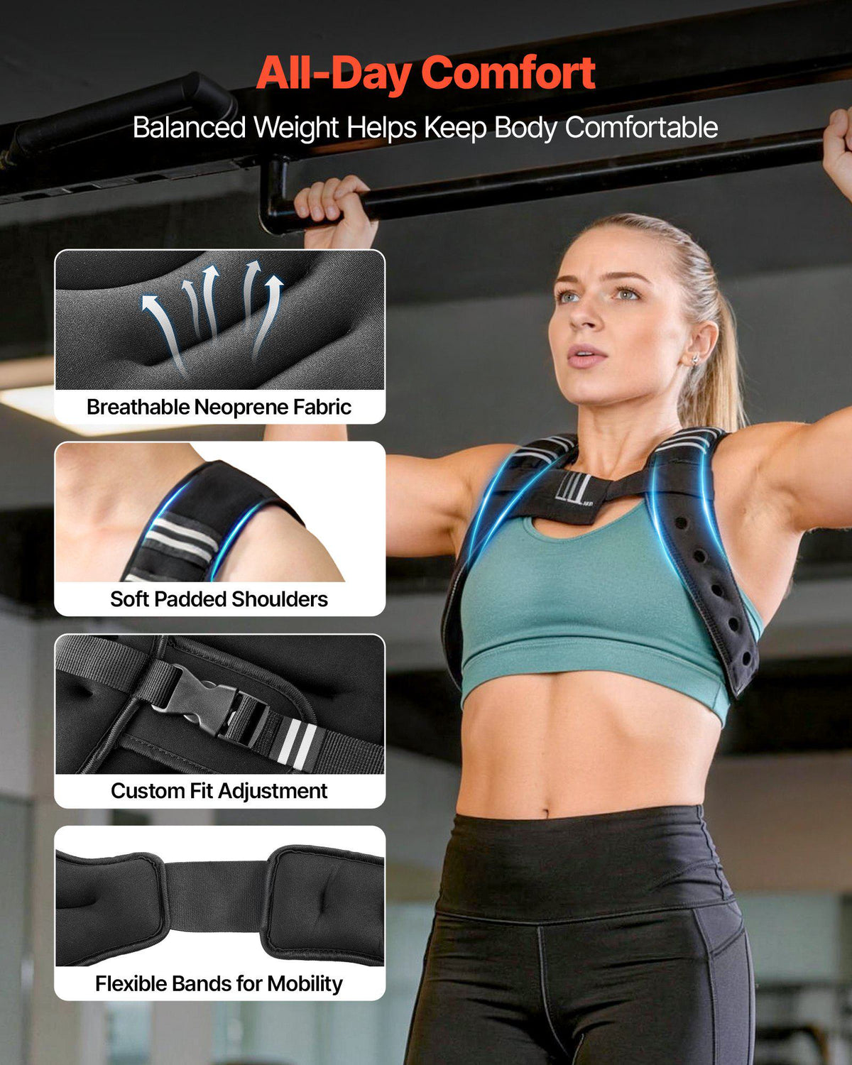 Weighted Vest, 8 lbs Body Weight Vest for Men Women, with Reflective Stripe, Adjustable Buckle, Workout Equipment for Strength Training, Running, Jogging, Fitness, Muscle Building, Weight Loss