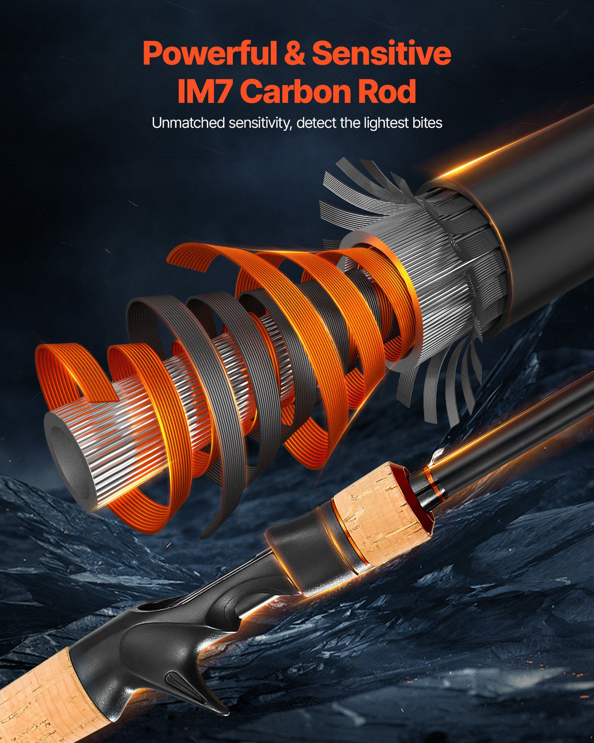 Rod and Fishing Reel Combo, IM7 Carbon Fiber Baitcasting Rod and Reel Combo, Bass Fishing Pole with 7+1 BB System, 7.0:1 Gear Ratio, Cork Handle, Stainless Steel Guides with Ceramic Rings