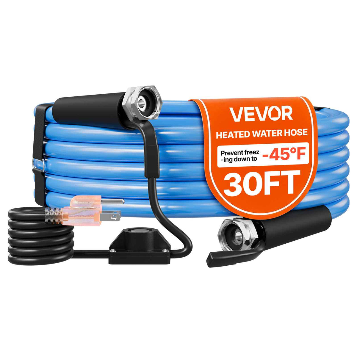 30FT Heated Water Hose for RV Antifreeze to -45°F Drinking Water Hose, 1/2" ID, Smooth Surface, Built-in Thermostat, Freeze & Leak-Proof, Lead and BPA Free, Fast Heating for RV Camping Garden
