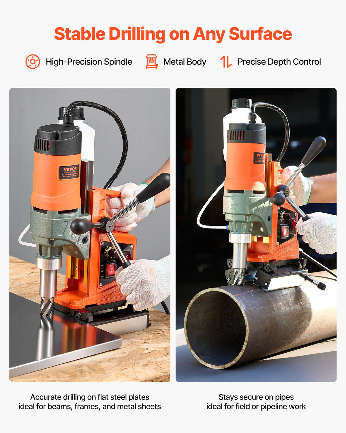Magnetic Drill Press, 1400 W, 2 inch Boring Diameter, 0-750 RPM Speed, Reversible Direction, Mag Drill Press with 6 Core Bits, Electric Drilling Machine for Industrial and Home Improvement