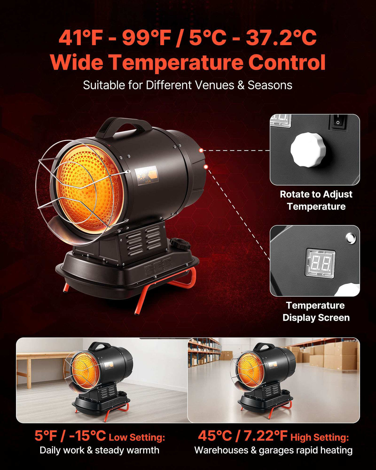 70000 BTU Radiant Kerosene Diesel Heater, Portable Industrial Space Heater with Adjustable Temp & Handle, Ideal for Jobsite/Garage/Warehouse/Workshop Construction Heating,Black