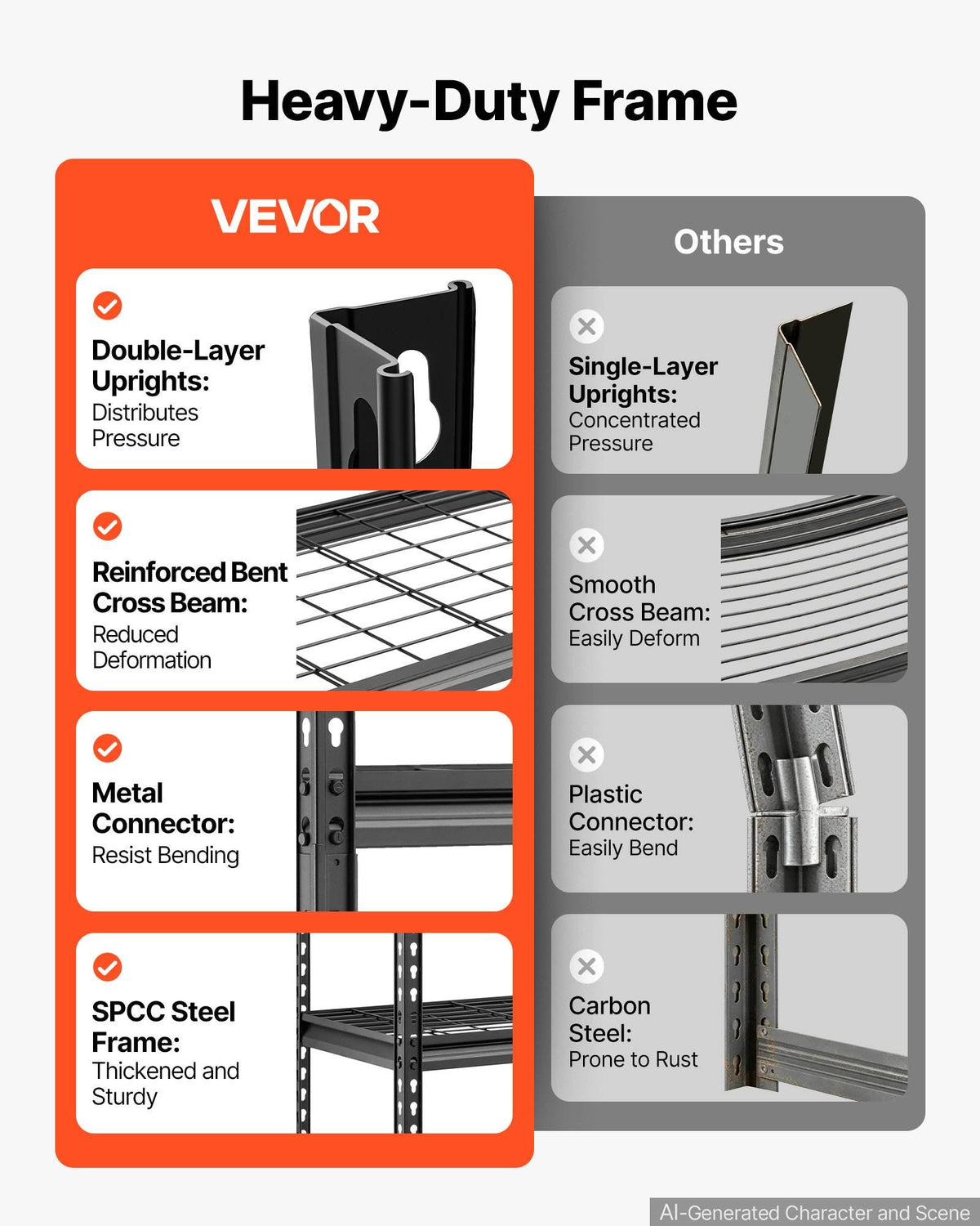 Storage Shelves, 5-Tier 2000 lbs Garage Shelving 36 x 16 x 71.4 in, for Garage, Basement, Warehouse, Kitchen, Heavy-Duty Metal Stable Construction, Adjustable Wire Racks, with Gloves, Black