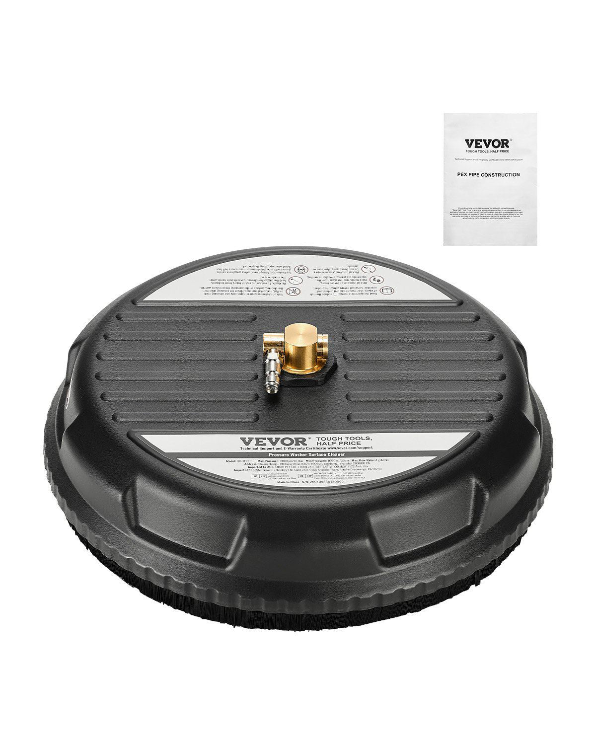 15" Pressure Washer Surface Cleaner, Plastic Pressure Washer Attachment, 4000 Max PSI, 1/4" Quick Connector, 2 Spray Nozzles, Ideal for Driveways, Sidewalks, Patios, Decks, Black
