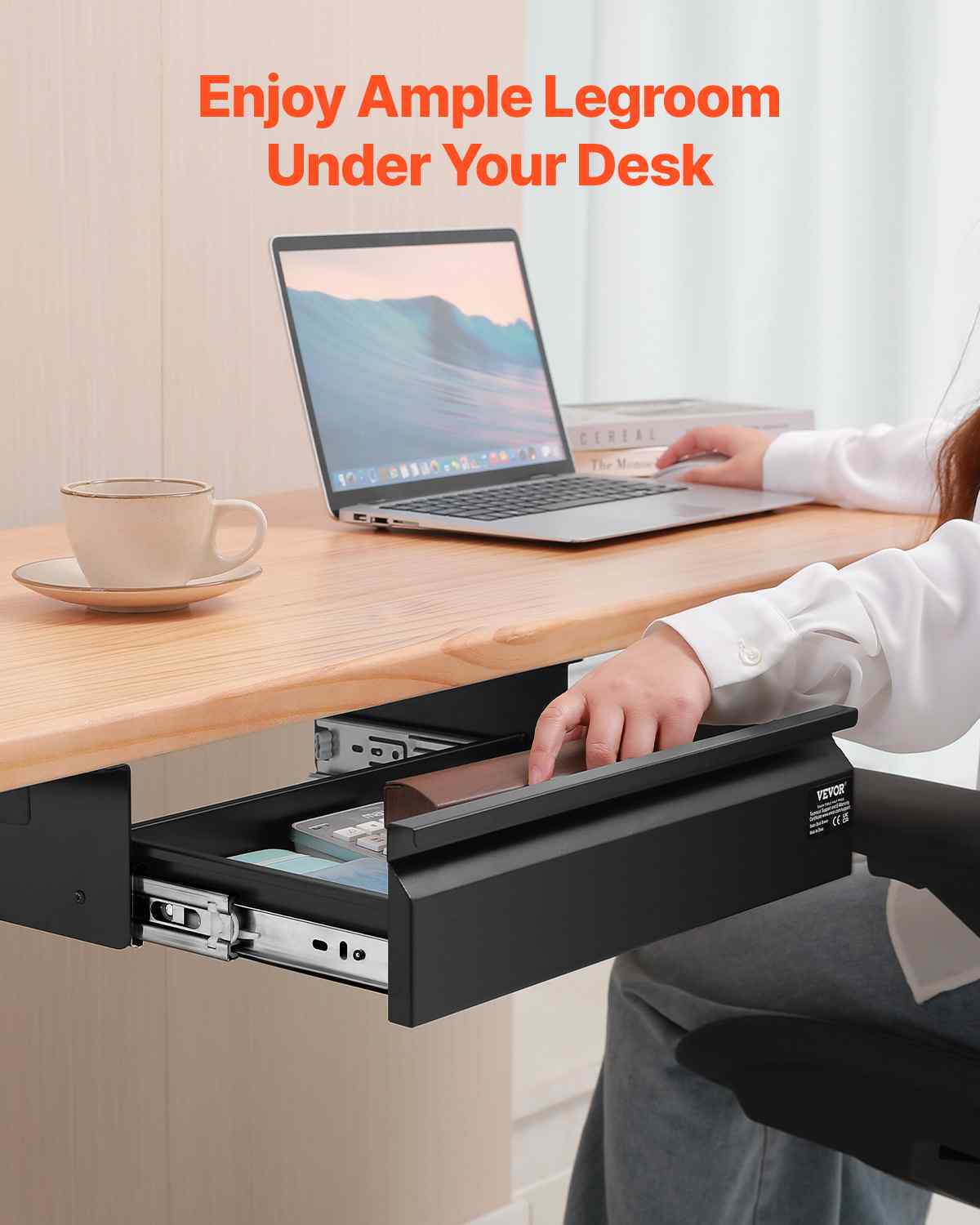 16" Wide Under Desk Drawer Slide Out, Under Desk Mounted Pull-out Drawer Attachment, Hidden Desktop Storage Organizer, Under Table Pencil Drawer for office Home Sit Stand Workstation, 17x9x4 in