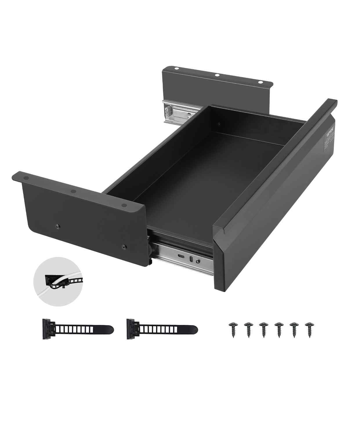 16" Wide Under Desk Drawer Slide Out, Under Desk Mounted Pull-out Drawer Attachment, Hidden Desktop Storage Organizer, Under Table Pencil Drawer for office Home Sit Stand Workstation, 17x9x4 in