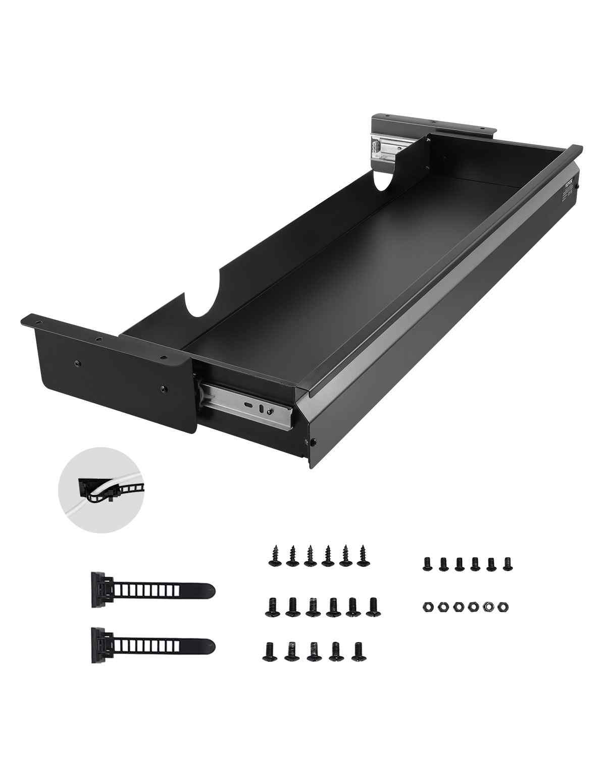 33" Wide Under Desk Drawer Slide Out, Under Desk Mounted Pull-out Drawer Attachment, Hidden Desktop Storage Organizer, Under Table Pencil Drawer for office Home Sit Stand Workstation, 33x9x4 in