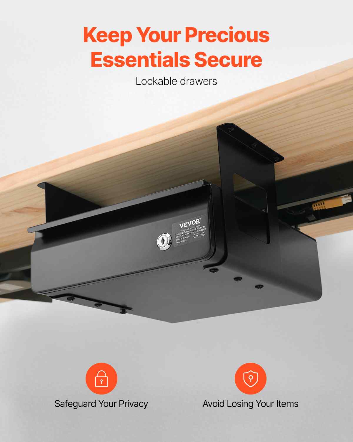 13" Wide Under Desk Drawer Slide Out, Under Desk Mounted Pull-out Drawer Attachment, Hidden Desktop Storage Organizer, Lockable Under Table Pencil Drawer for Sit Stand Workstation, 14x13x7 in