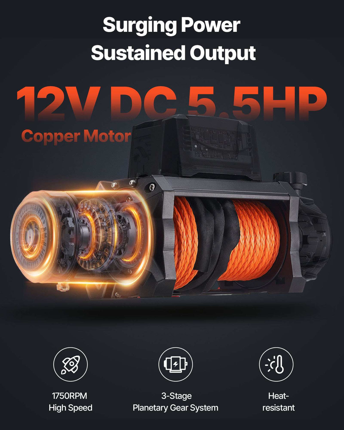 Electric Winch, 10000 lbs Load Capacity, 12V DC Truck Winch with Φ7/20 in x 90 ft Synthetic Rope, Wireless & Wired Remote Control, IP68 Waterproof for Towing Off-Road SUV Jeep Trailer Boat