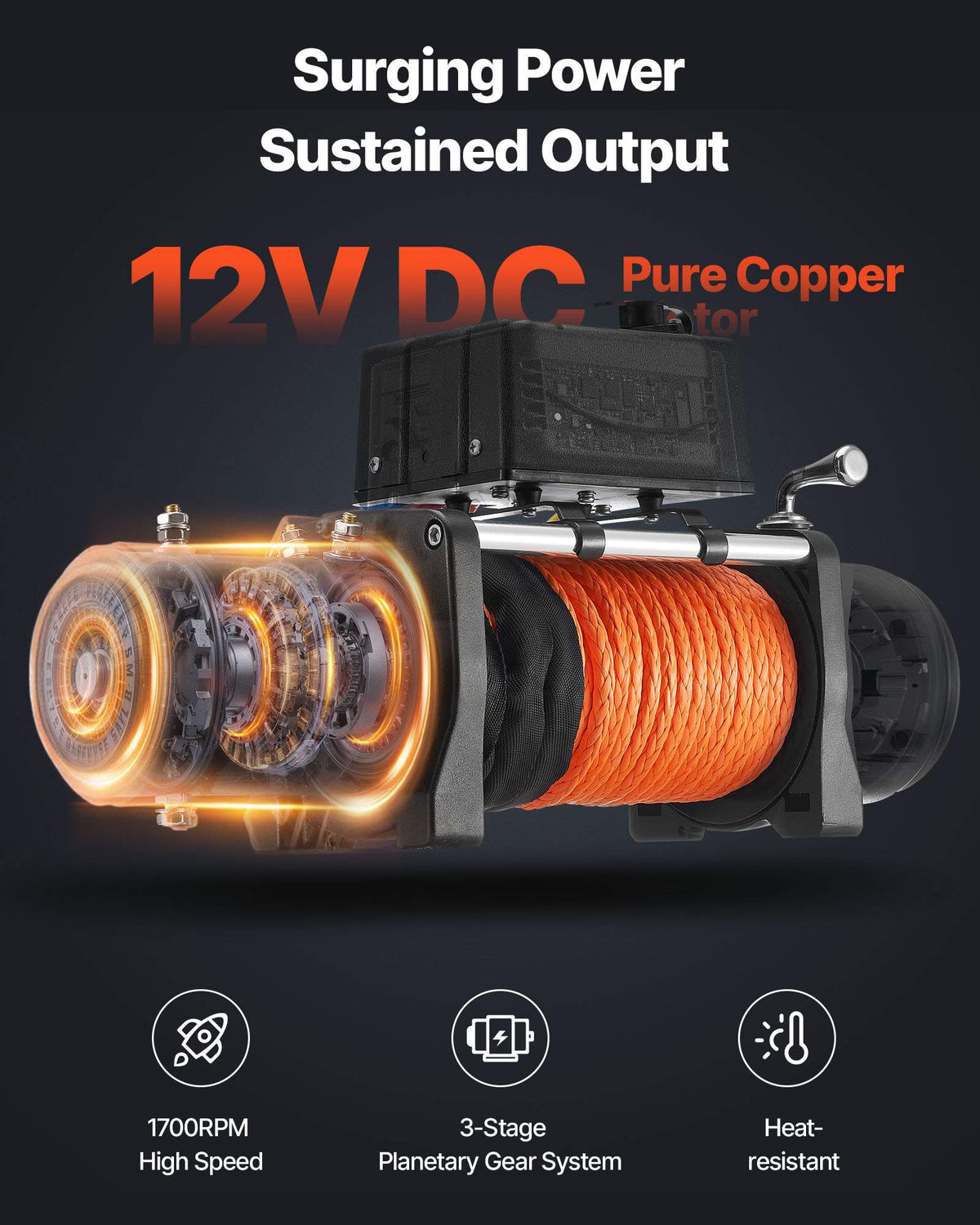 Electric Winch, 12000 lbs Load Capacity, 12V DC Truck Winch with Φ0.36 in x 75.5 ft Synthetic Rope, Wireless & Wired Remote Control, IP55 Waterproof for Towing Off-Road SUV Jeep Trailer Boat