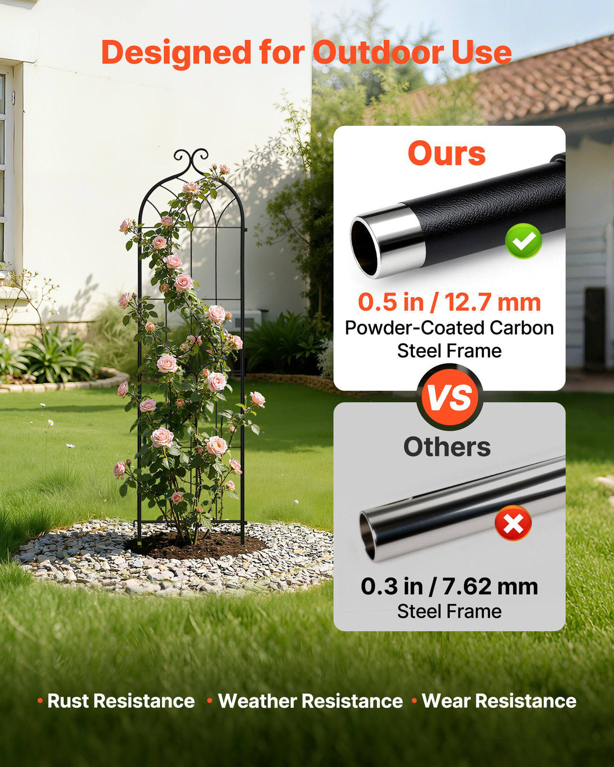 Garden Trellis, 60 x 15 inch Rose Trellis, 4 Packs Garden Flower Rose Trellises with Powder-Coated Finish & Convenient Locking Design, Plant Support Trellises for Flowers, Vegetables, Roses