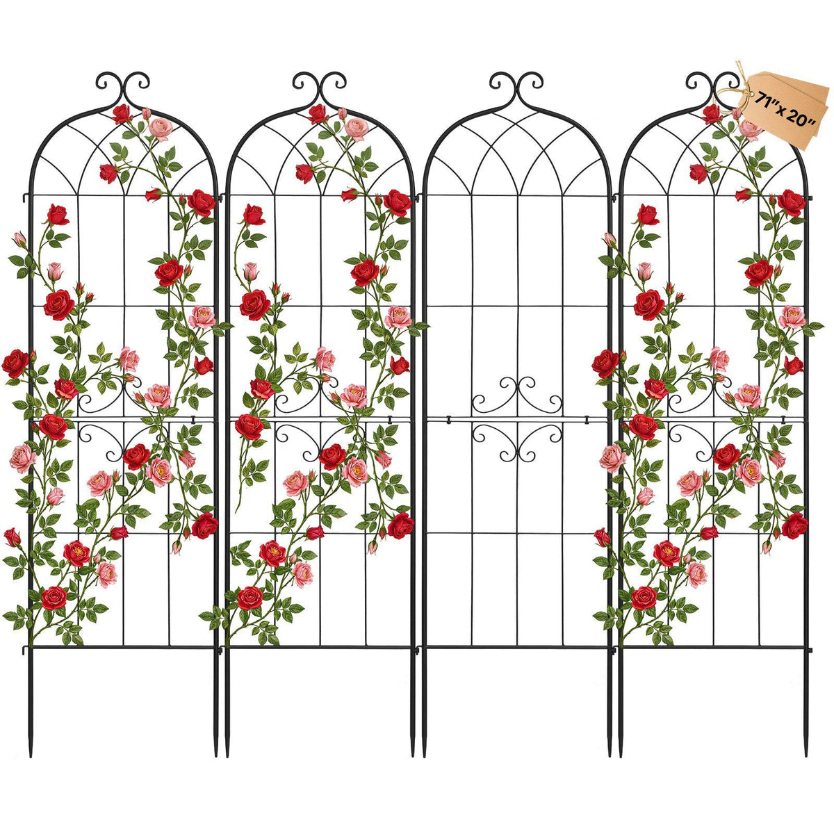 Garden Trellis, 71 x 20 inch Rose Trellis, 4 Packs Garden Flower Rose Trellises with Powder-Coated Finish & Convenient Locking Design, Plant Support Trellises for Flowers, Vegetables, Roses