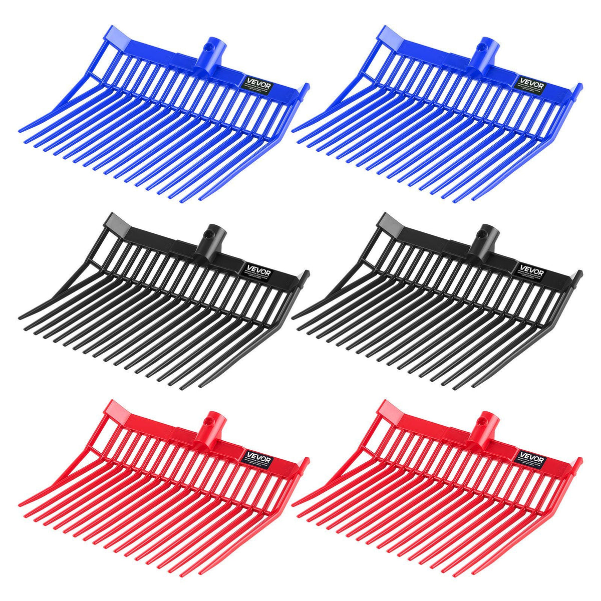 6PCS Manure Fork Replacement Head, 18 Angled Tines Horse Manure Fork Head, Durable Plastic Pitchfork Heads, Horse Mulch Rake for Picking up Stable Stall Muck Grass Hay Cleaning Farm Work