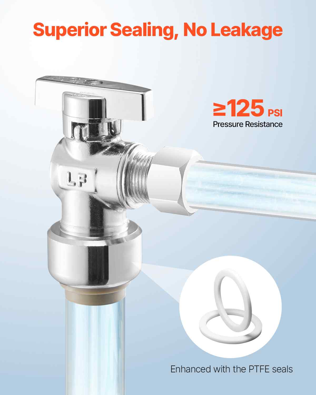 10 Pack Angle Stop Valve, Push-to-Connect Water Shut Off Valve 1/2" PTC x 3/8" OD Compression, 1/4 Turn Chrome Plated Brass Shutoff Valves for Copper, CPVC, PE-RT, PEX Pipe