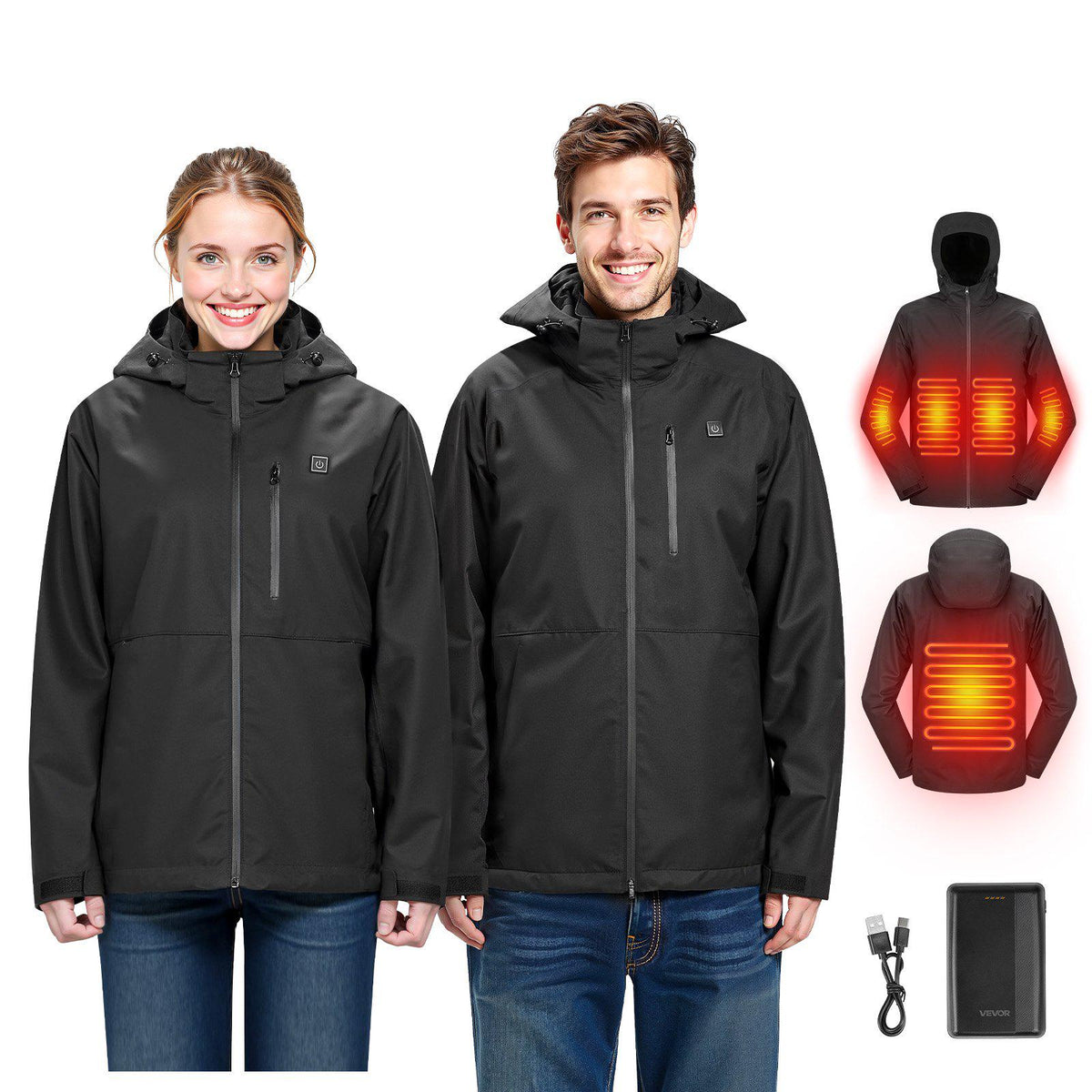 Heated Jacket for Women with 7.4V Battery, Soft Shell Electric Heating Coat, Windproof Waterproof Lightweight Outerwear with 5 Heating Zones & 3 Heat Settings, Machine Washable, M Size