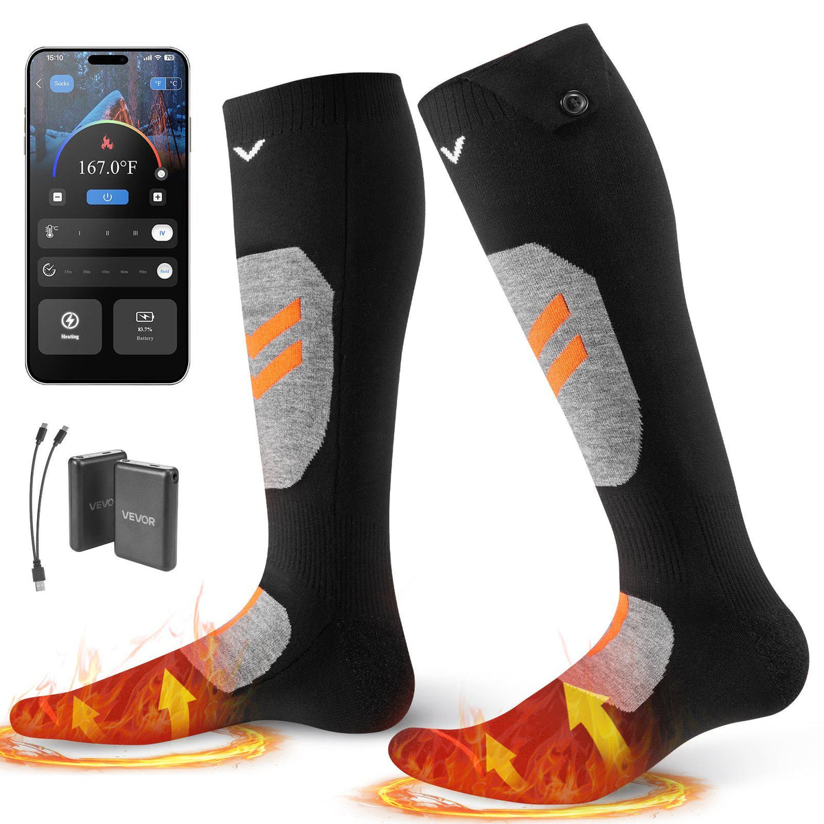 Heated Socks, X-Large Size, 5000mAh Battery Rechargeable Heating Socks with 4 Heating Levels, Electric Heated Sock with APP Control for Men Women, Foot Warmer for Hunting Riding Camping Hiking