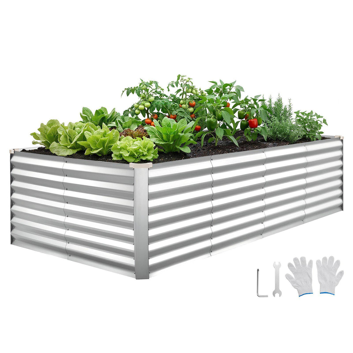 Galvanized Raised Garden Bed, 8 x 4 x 2 ft, Rectangular Metal Planter Box Kit Outdoor, Bottomless Elevated Planting Box with Gloves, Rustproof Alu-Zinc, for Growing Flowers Vegetables, Silver
