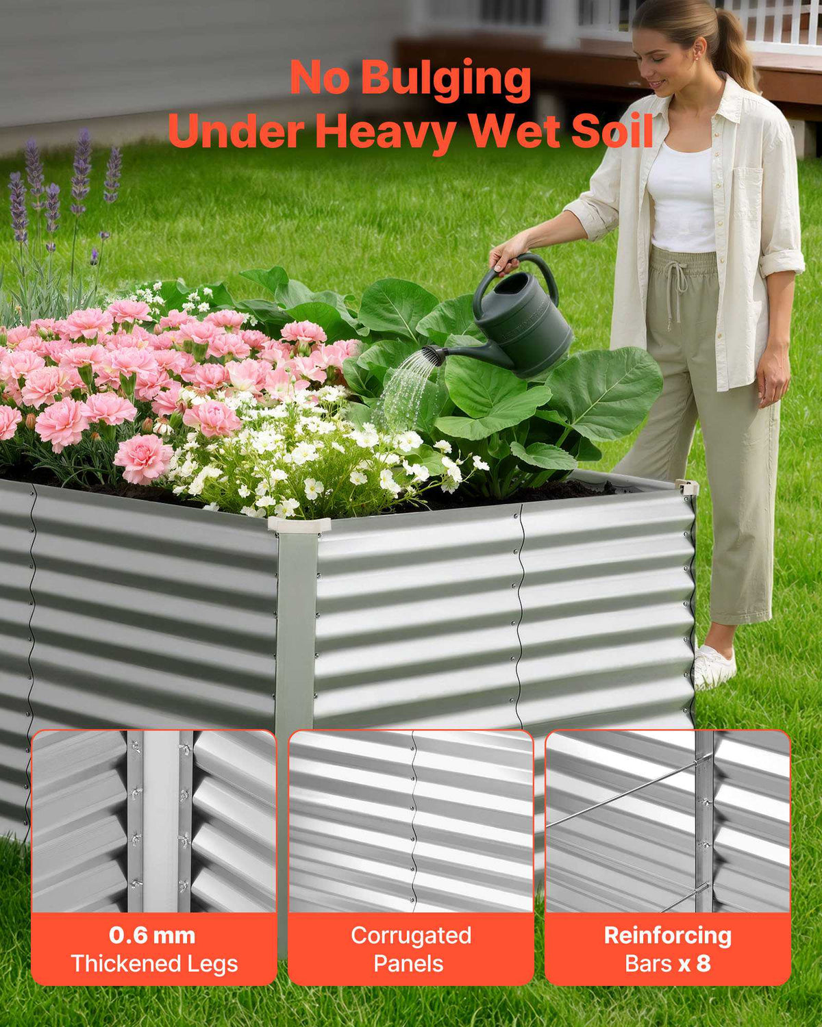 Galvanized Raised Garden Bed, 8 x 4 x 3 ft, Rectangular Metal Planter Box Kit Outdoor, Bottomless Elevated Planting Box with Gloves, Rustproof Alu-Zinc, for Growing Flowers Vegetables, Silver