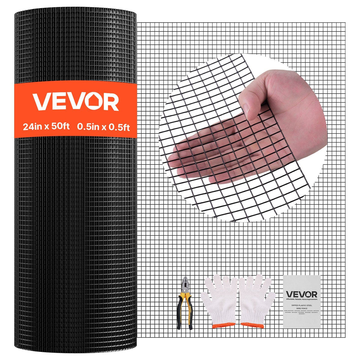 Hardware Cloth 24 in x 50 ft, 1/2 in 19 Gauge Galvanized Wire Mesh Roll, Weather-Resistant Vinyl Coated Chicken Wire Fencing, Heavy Duty Welded Garden Plant Fencing for Rabbit Cage Snake Fence
