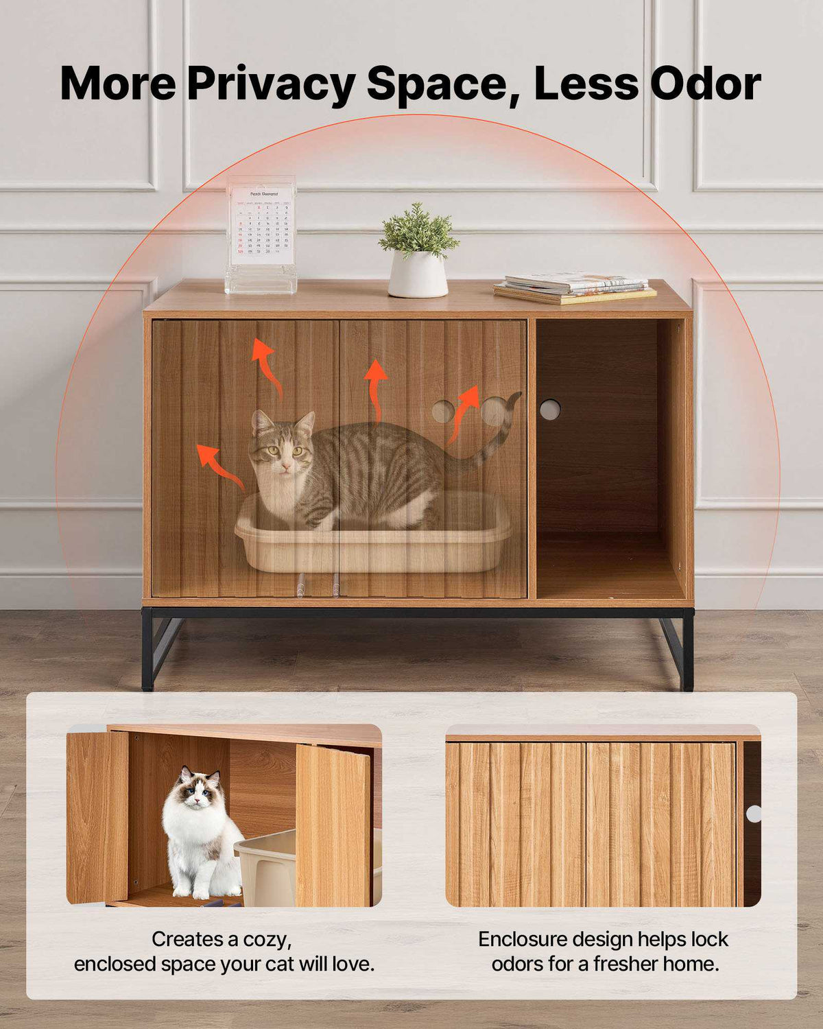 Cat Litter Box Enclosure Furniture, 31.5 in Hidden Litter Box Cabinet with Scratch Pad & Storage, Waterproof Cat Washroom End Table Cat House, Fit Most of Litterbox, for Bedroom Living Room