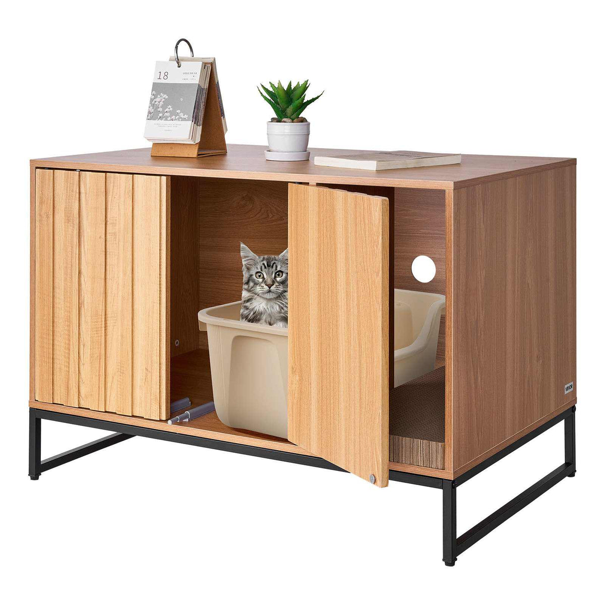 Cat Litter Box Enclosure Furniture, 31.5 in Hidden Litter Box Cabinet with Scratch Pad & Storage, Waterproof Cat Washroom End Table Cat House, Fit Most of Litterbox, for Bedroom Living Room
