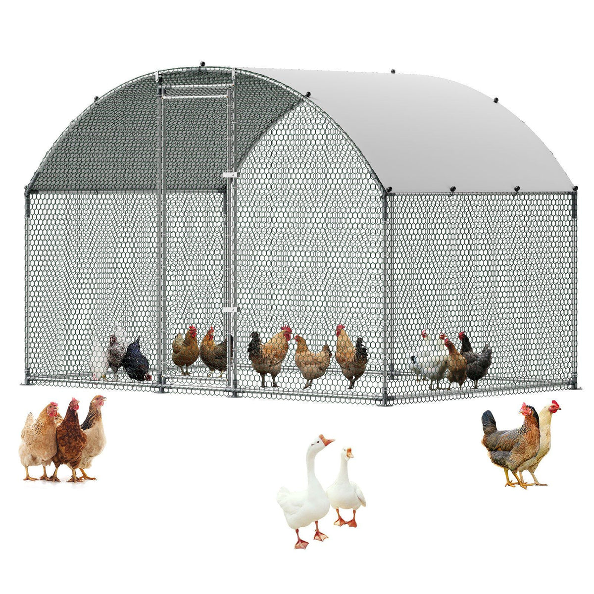 Large Metal Chicken Coop 9.8x6.6x6.6 ft Walk-in Chicken Run House, Doom Roof Hen House Enclosure with Cover and Security Lock, Outdoor Duck Rabbit Cage Poultry Pen for Backyard, Farm, Yard Use