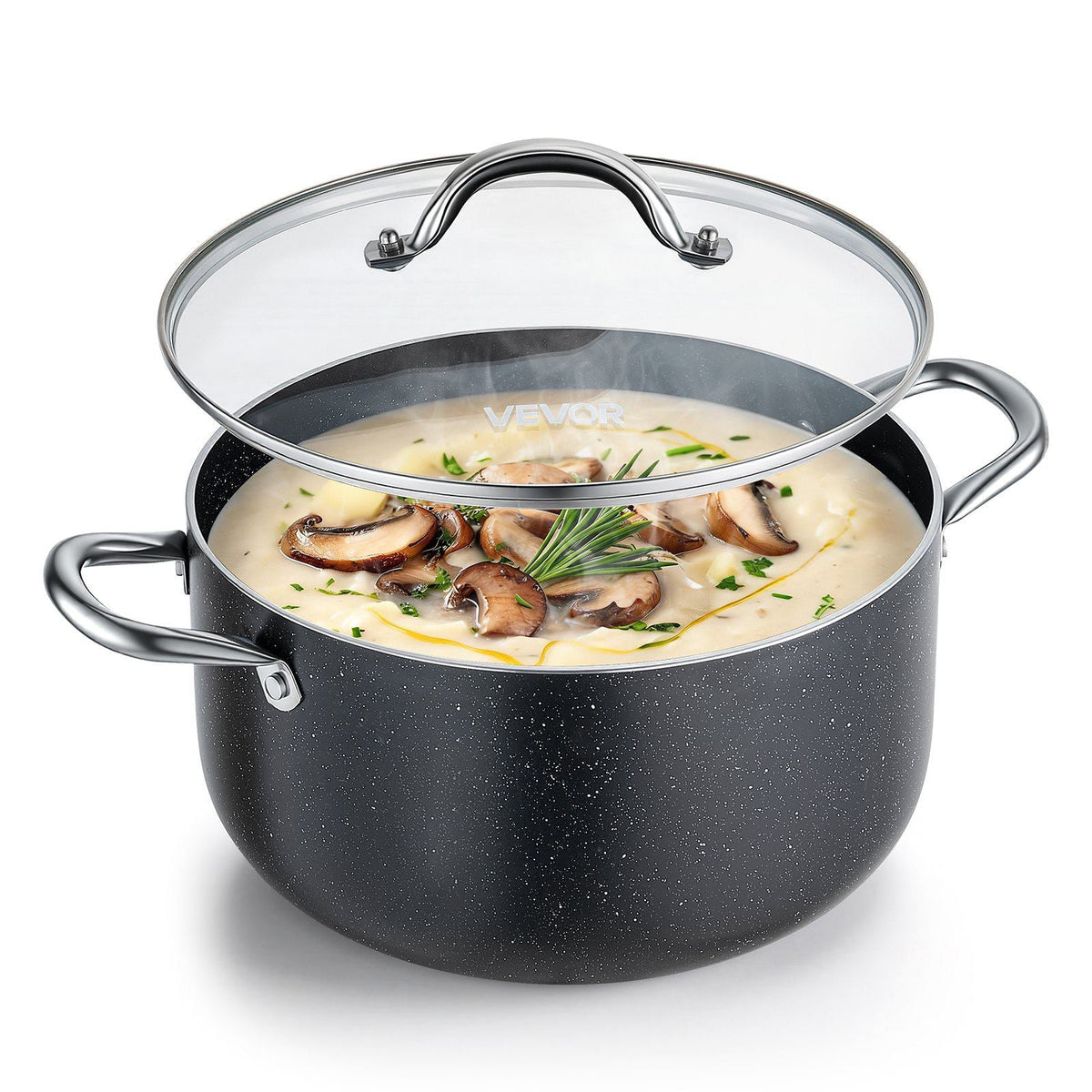 Aluminum Stock Pot, 8-Quart Nonstick Ceramic Coated Pot with Glass Lid, PFOA-Free, PFAS-Free, Compatible with Gas Stoves, Induction Cooktops, Electric Stoves, for Soups, Stews, and Pasta