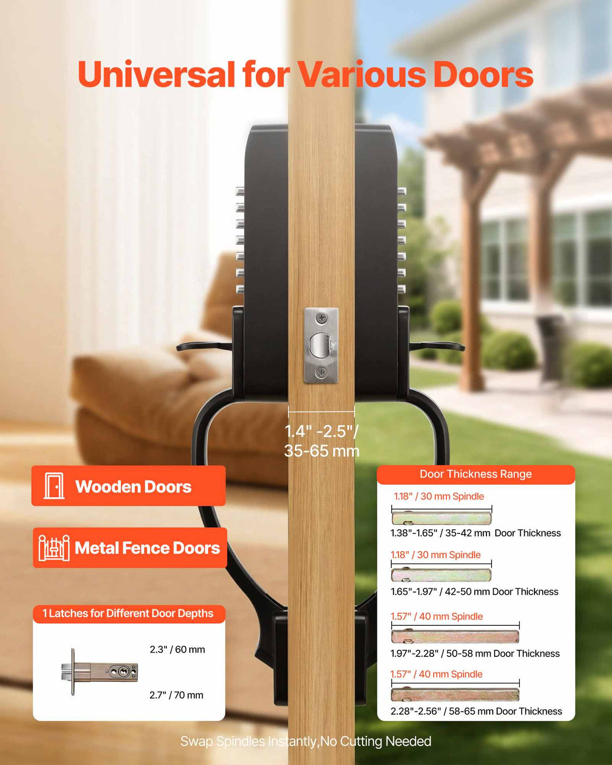 Mechanical Keyless Entry Door Lock, 2.0 Code Upgrade, 4-7 Digits Code, Double-Sided Push Button Combination Keypad Door Lock with Pull Handle, Auto Locking, for Garden Gates, Indoor or Outdoor