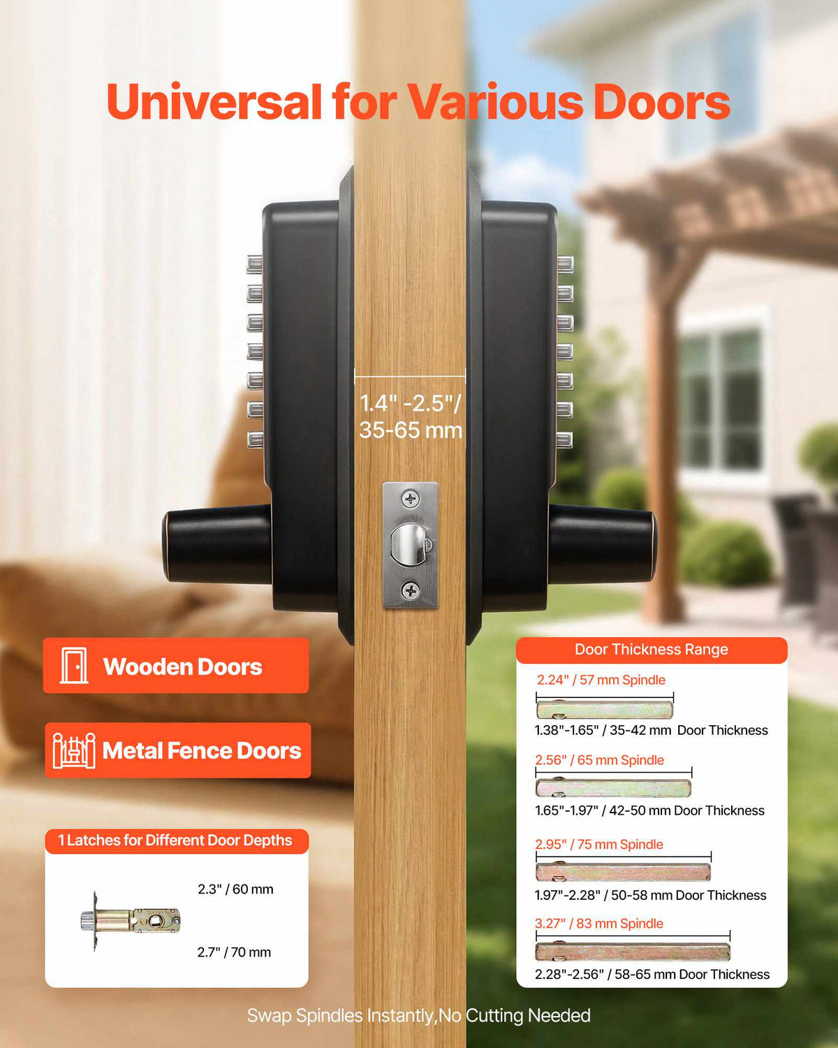 Mechanical Keyless Entry Door Lock, 2.0 Code Upgrade, 4-7 Digits Code, Double-Sided Push Button Combination Keypad Door Lock with Handle, Auto Locking, for Indoor or Outdoor, Oil-Rubbed Bronze
