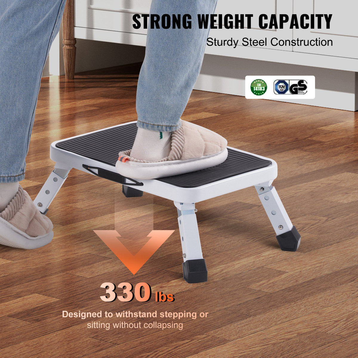 Step Stool 1-Step 330lbs Capacity, Folding Steel Step Ladder 3 Adjustable Height, Portable Toddler Step Stools for Adults, Non-Slip Sturdy Step Ladders for Office, RVs, Pets, Bathrooms,Bedrooms
