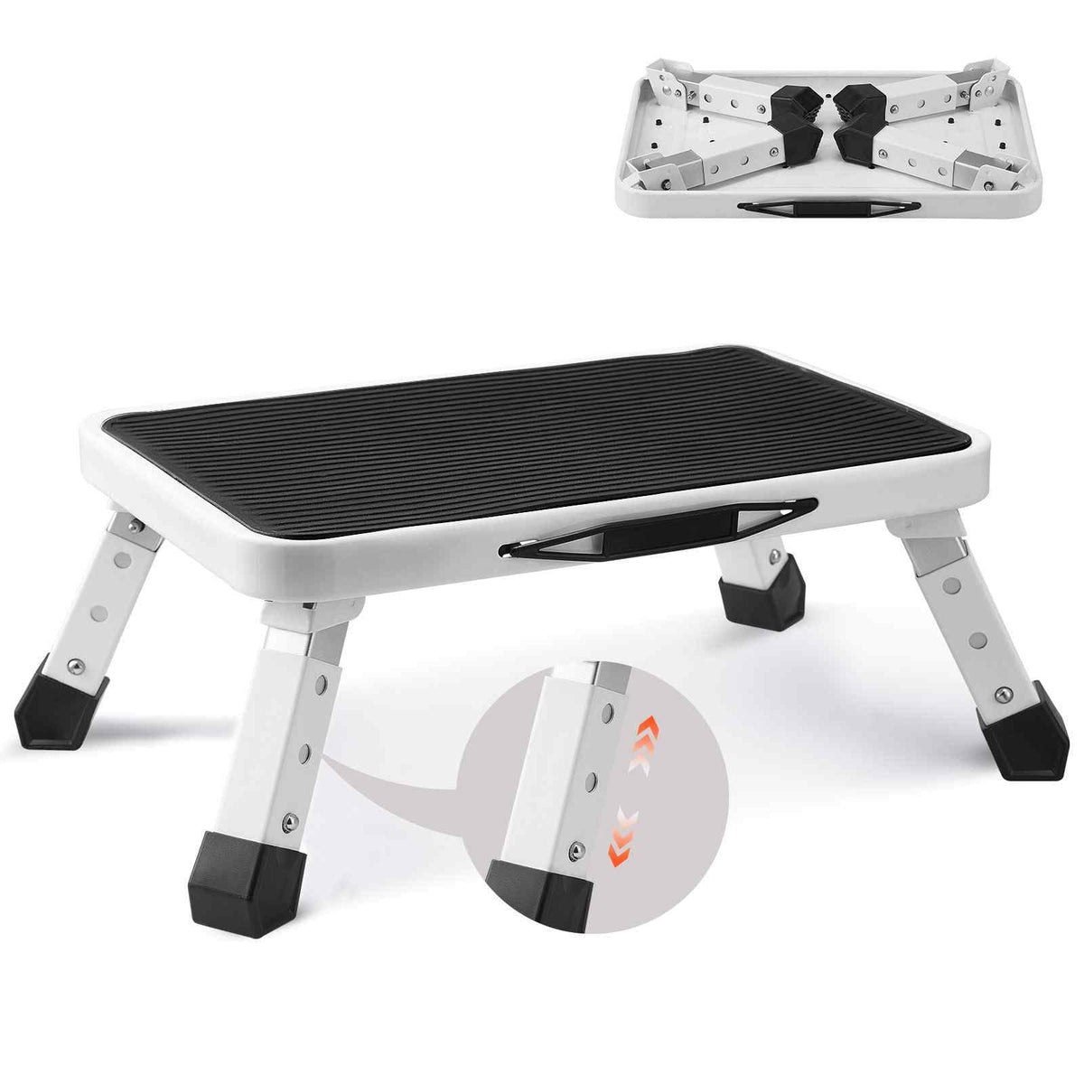Step Stool 1-Step 330lbs Capacity, Folding Steel Step Ladder 3 Adjustable Height, Portable Toddler Step Stools for Adults, Non-Slip Sturdy Step Ladders for Office, RVs, Pets, Bathrooms,Bedrooms