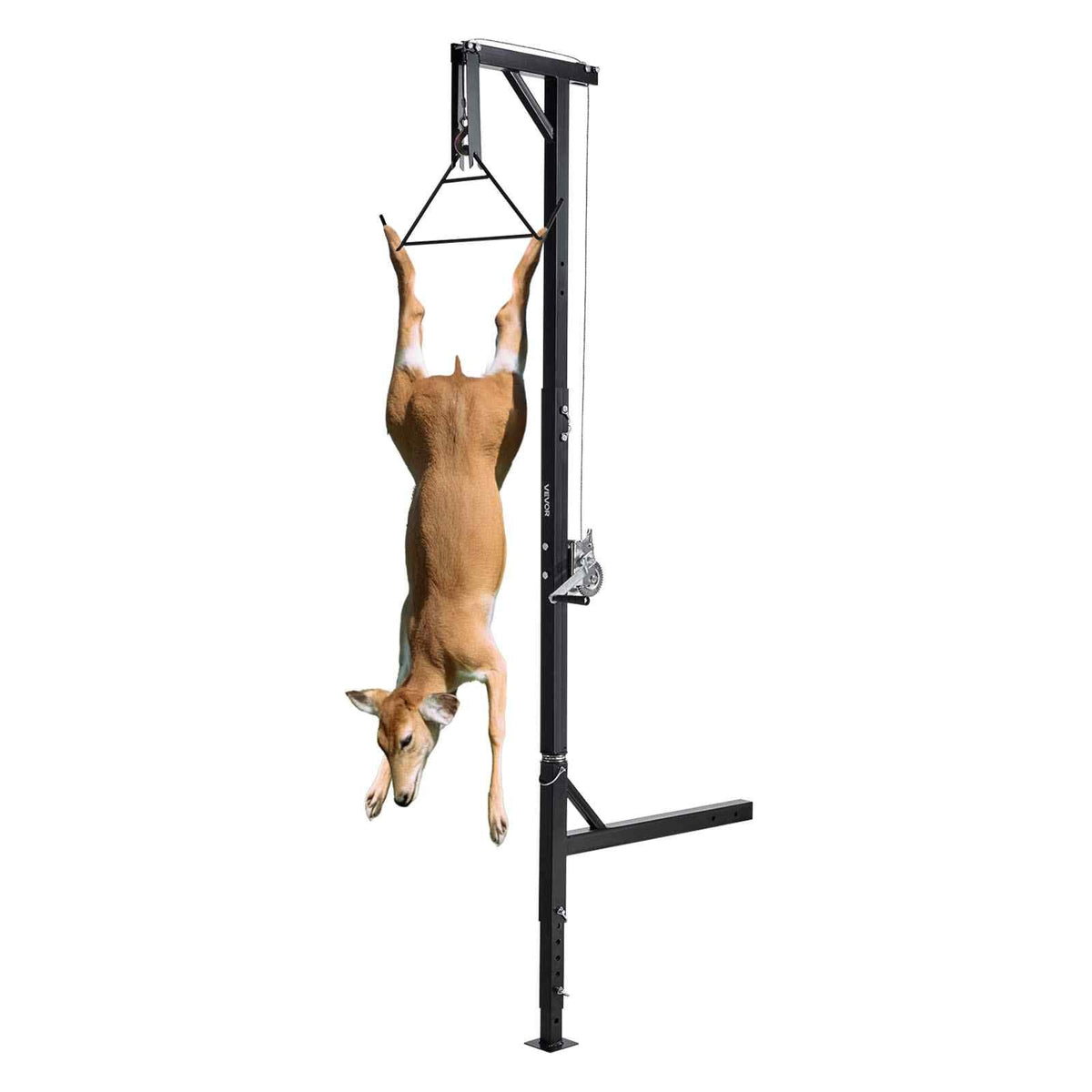 Truck Hitch Game Hoist, 500 lbs Load Capacity, Hunting Deer Hoist with 2-inch Receiver, 360-Degree Swivel Shaft & Adjustable Height, Includes Gambrel Winch for Skinning & Cleaning Game
