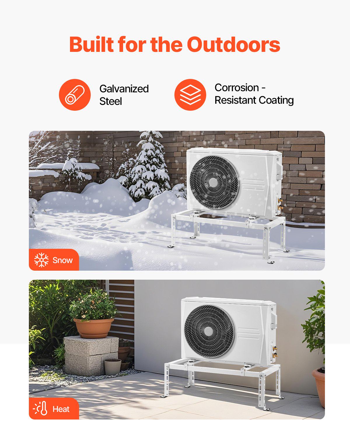 Mini Split Ground Stand, Adjustable Anti-Vibration Mini Split Stand for 9000-24000 BTU Ductless Air Conditioner Heat Pump, Heavy Duty AC Base Bracket Floor Mount w/ 551LBS Max. Load Capacity