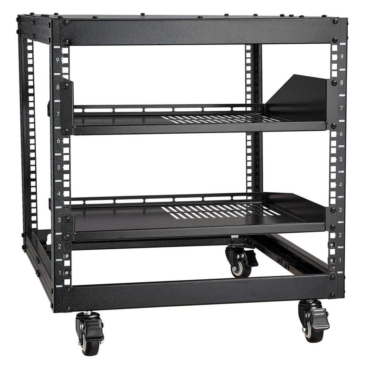9U Open Frame Server Rack, 23''-40'' Adjustable Depth, Free Standing or Wall Mount Network Server Rack with 360° Casters, Heavy Duty 4 Post Holds All Your Networking IT Equipment AV Gear Router