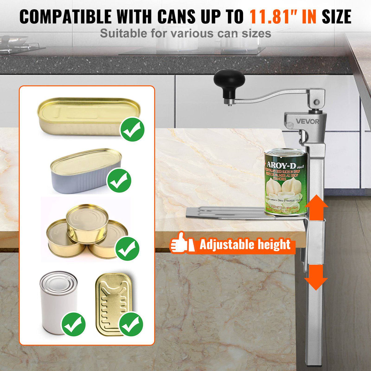 Commercial Can Opener, Heavy-Duty Manual Tabletop Cans Opener for Cans Up to 11.8 in Height, Height-Adjustable Professional Can Openers Fixed with Screws, for Restaurant, Hotel, and Food Store