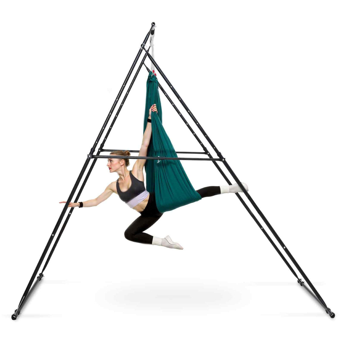 Yoga Stand Frame, Max 440.9 lbs Load Swing Stand, Triangular Structure Pull Up Stands, Aerial Silk Stands with EVA Foam & 6.6-yard Yoga Hammock, 4-Level Horizontal & 6-Level Vertical Adjustment