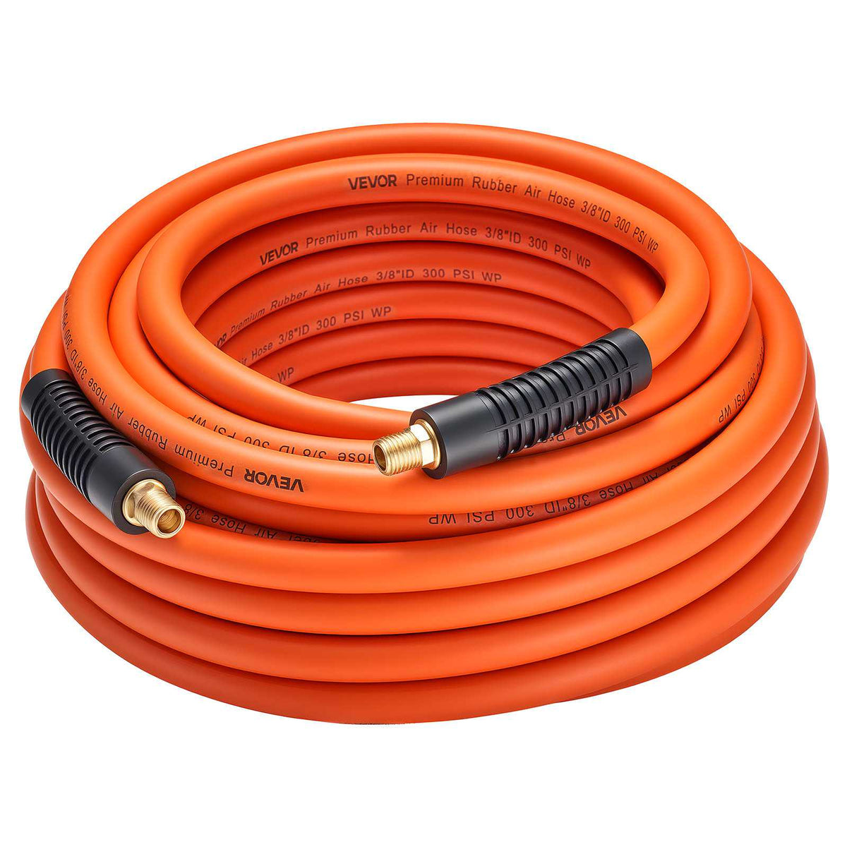 Air Hose, 3/8'' x 50FT Rubber Air Compressor Hose, 300 PSI Kink-Resistant Pneumatic Hoses with 1/4-inch Solid MNPT Bras Fittings, Three-Layer Construction, All-Weather Flexibility